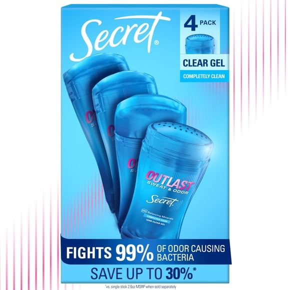 Secret Outlast Clear Gel Deodorant, Completely Clean, 2.6 oz., 4 pk.