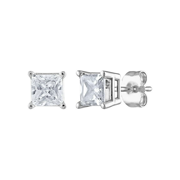 0.96 CT. T.W. Princess Cut Solitaire Diamond Stud Earrings in 14K Gold