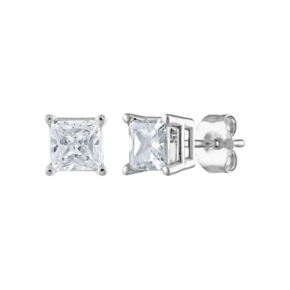 0.96 CT. T.W. Princess Cut Solitaire Diamond Stud Earrings in 14K Gold