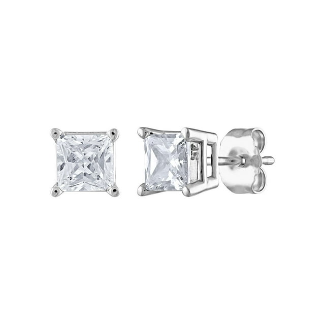 0.96 CT. T.W. Princess Cut Solitaire Diamond Stud Earrings in 14K Gold