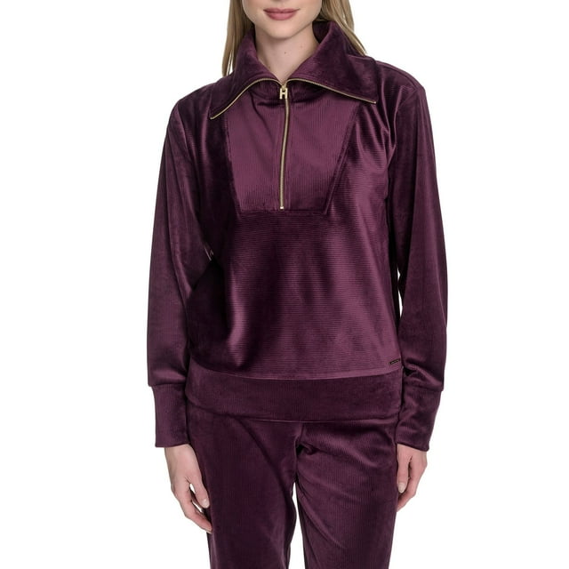 Halston Women's Velour Quarter-Zip Pullover