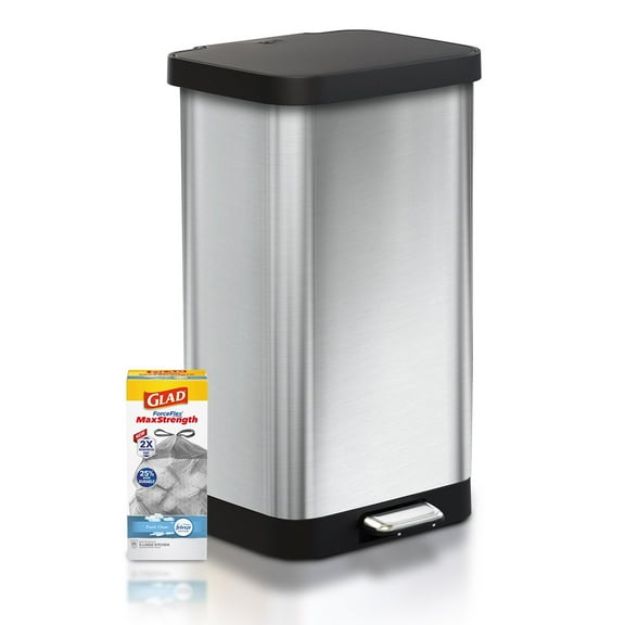 GLAD Anti-Microbial Odor Protection 20 Gallon Stainless Steel Step Trash Can - Including 30ct GLAD 20 Gallon Trash Bags