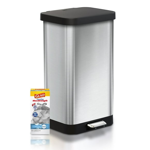 GLAD Anti-Microbial Odor Protection 20 Gallon Stainless Steel Step Trash Can - Including 30ct GLAD 20 Gallon Trash Bags