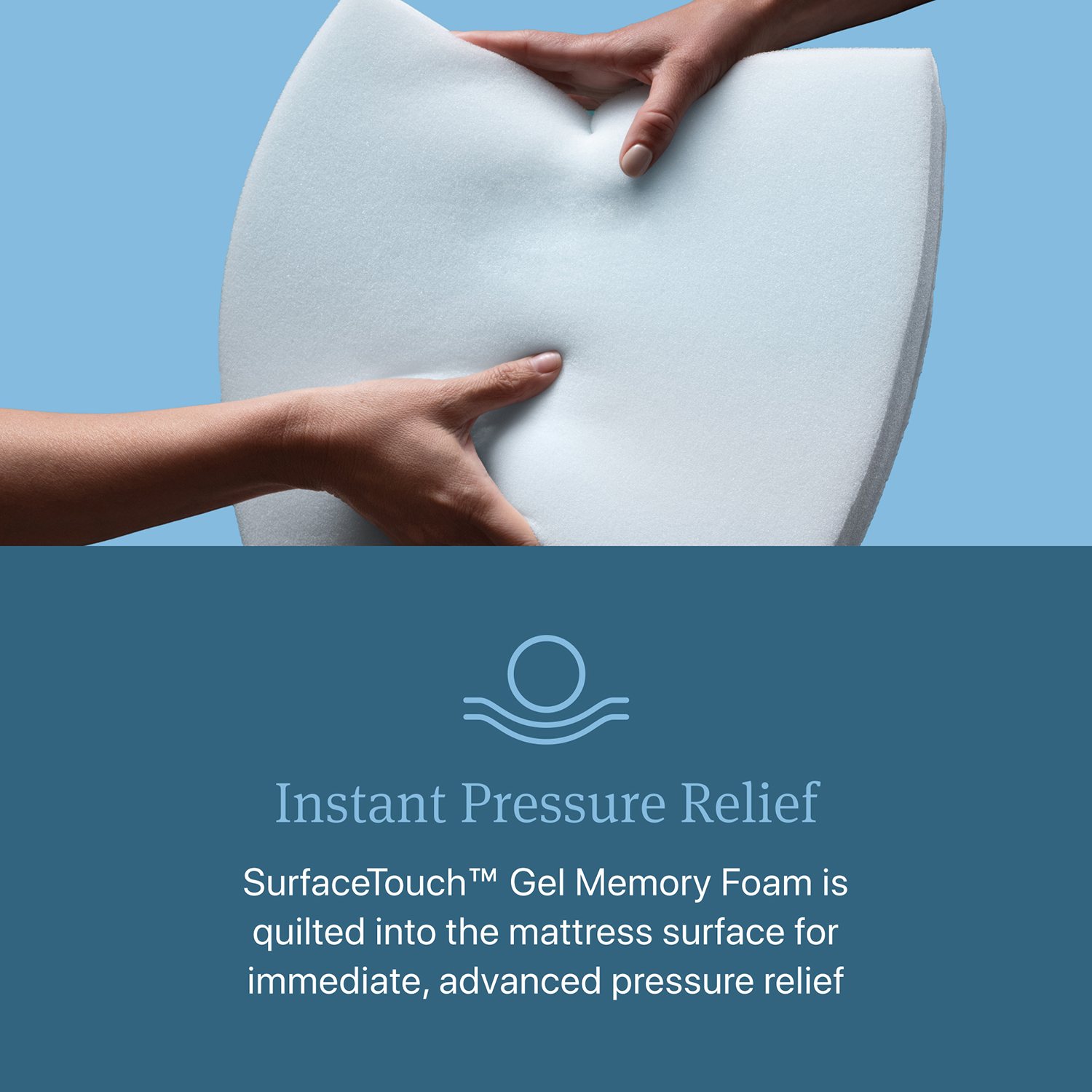 Hands squeezing foam memory sheet