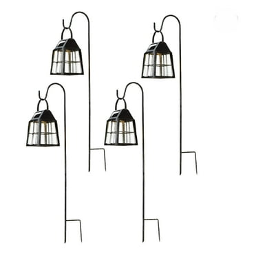 Deck Impressions Farmhouse Solar LED Shepherd's Hook Lanterns, 4-Pack