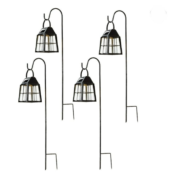 Deck Impressions Farmhouse Solar LED Shepherd's Hook Lanterns, 4-Pack