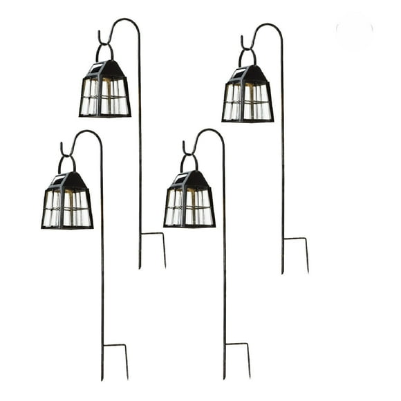 Deck Impressions Farmhouse Solar LED Shepherd's Hook Lanterns, 4-Pack