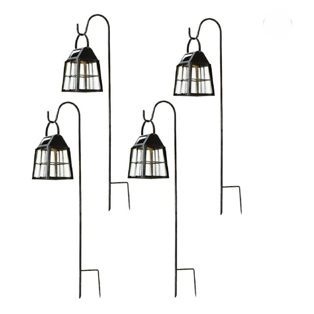 Deck Impressions Farmhouse Solar LED Shepherd's Hook Lanterns, 4-Pack