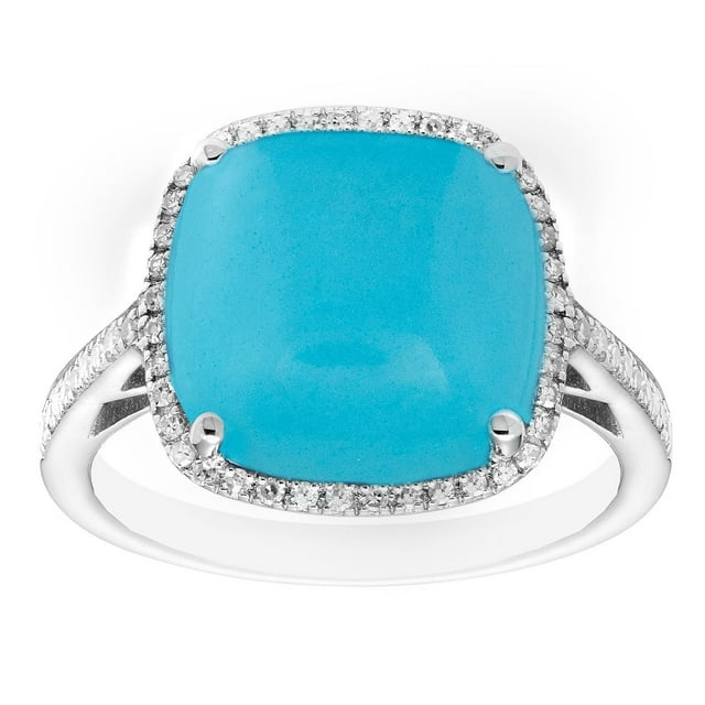 Cushion Cut Gemstone & 0.21 CT. T.W. Halo Diamond Ring in Sterling Silver