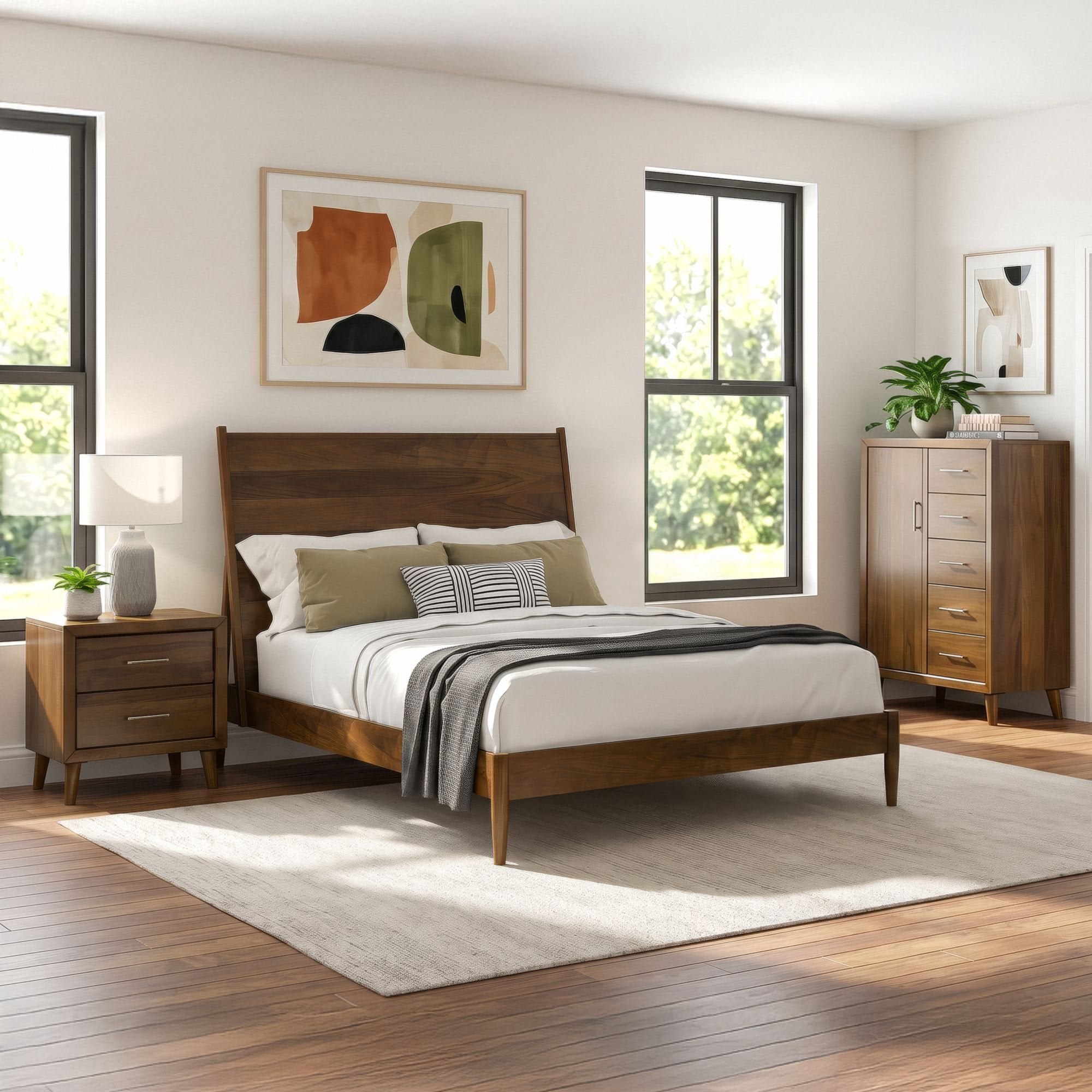 スピルノルーム Zuma Panel 3PC or 5PC Bedroom Set in Walnut, Assorted Sizes