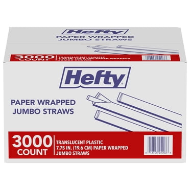 Hefty Jumbo Translucent Wrapped Plastic Straws, 7.75", 3, 000 ct.