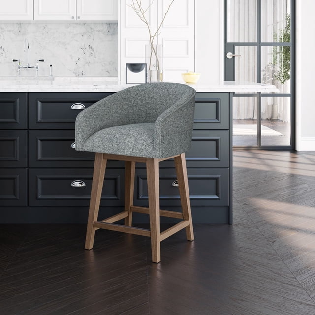 HH2 Home Upholstered Barrel Back Wood Adjustable Height Swivel Bar Stool