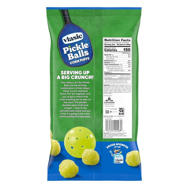 Vlasic Pickle Balls Dill Pickle Flavored Corn Puffs, 14 oz