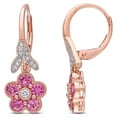 thumbnail image 1 of Pink Sapphire and 0.12 CT. T.W. Diamond Floral Dangle Earrings in 14K Gold, 1 of 5