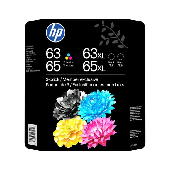 HP 63/65XL Color/Black Ink Cartridges Sam's Club 3-pk