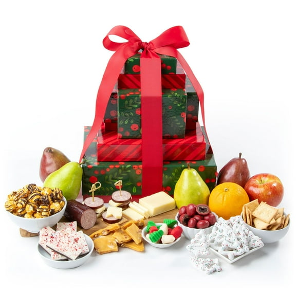 Deluxe Christmas Fruit, Cheese, & Snacks Gift Tower