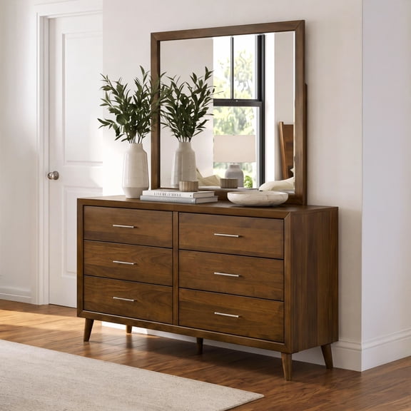 Zuma 6-Drawer Dresser & Mirror in Walnut