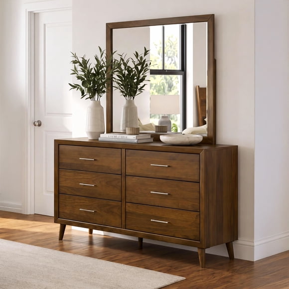 Zuma 6-Drawer Dresser & Mirror in Walnut