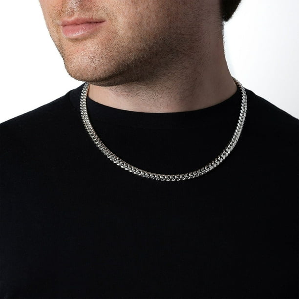 Polished Miami Cuban Chain Necklace in Sterling Silver, 7mm
