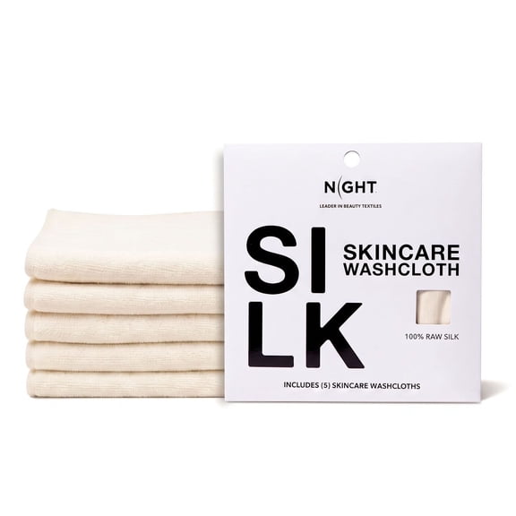 NIGHT 5-Pack Raw Silk Face Washcloths, All Skin Types