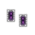 thumbnail image 2 of Baguette Cut Gemstone & 0.12 CT. TW Diamond Stud Halo Earrings in 14K Gold, 2 of 5