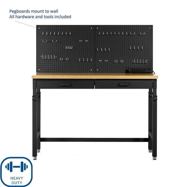 Member's Mark Height Adjustable 2-Drawer Workbench with Pegboard
