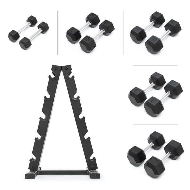 350 lbs Rubber Hex Dumbbells with Rack 5-50 lbs Free