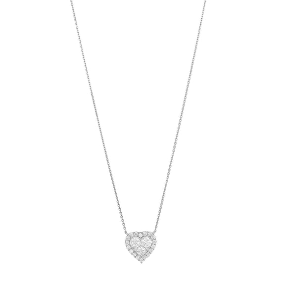 0.75 C.T. TW Round Cut Heart Shaped Halo Diamond Necklace in 14K Gold