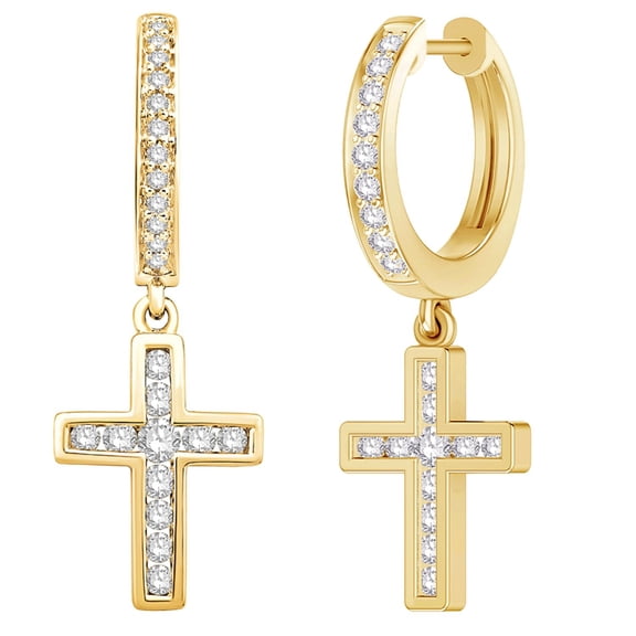 0.50 CT. T.W. Diamond Cross Hoop Earrings in 14K Gold