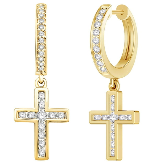 0.50 CT. T.W. Diamond Cross Hoop Earrings in 14K Gold