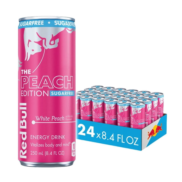 Red Bull Peach Edition Sugar Free Energy Drink, White Peach, 8.4 fl. oz., 24 pk.