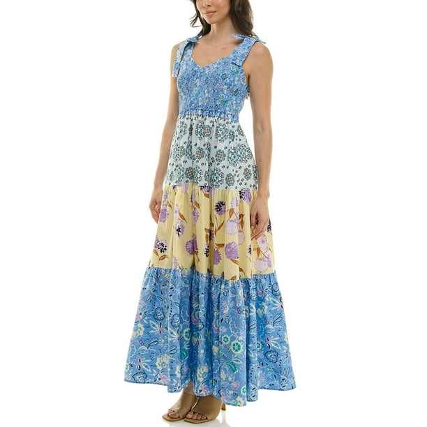 princess polly baby blue dress Trixxi Blue White Striped Pink Floral Dress Size 3 With Cross Back With Bow main image 1