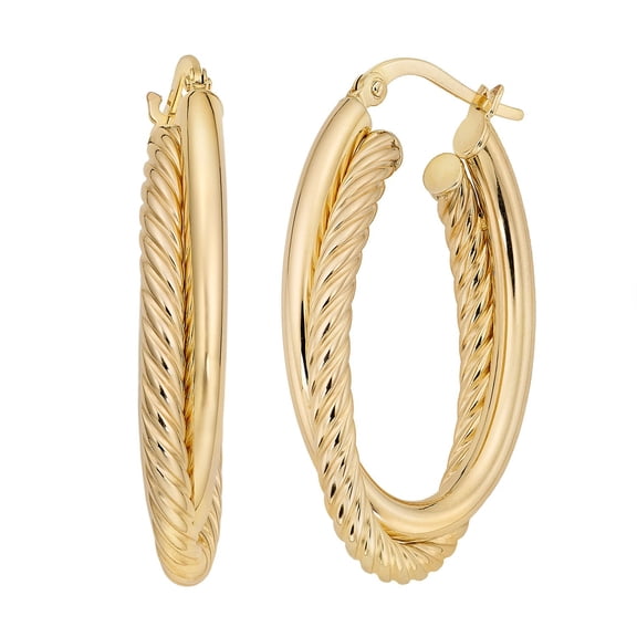 Double Oval Braided Hoop Earrings in 14K Gold