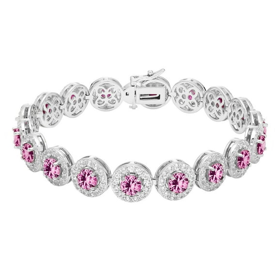 Round Cut Lab Created Gemstone Halo Tennis Bracelet