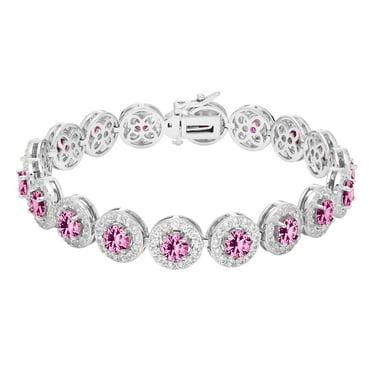 Round Cut Lab Created Gemstone Halo Tennis Bracelet