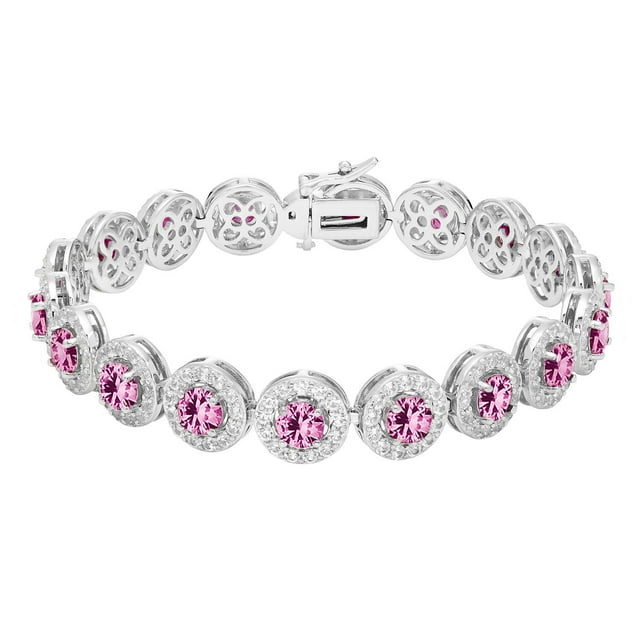 Round Cut Lab Created Gemstone Halo Tennis Bracelet
