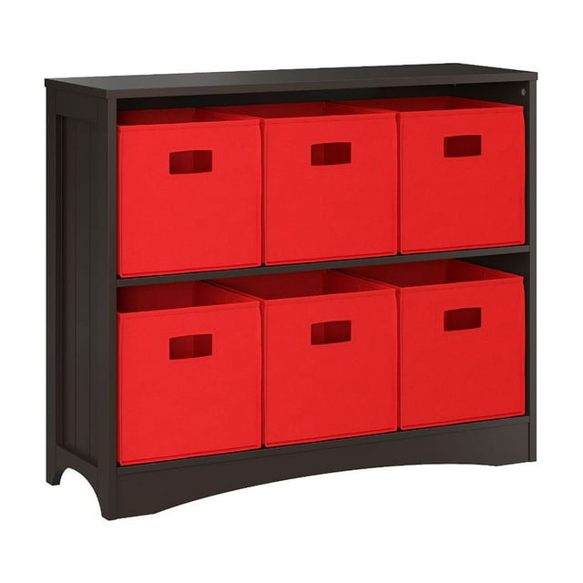 RiverRidge Horizontal Bookcase with 6 Bins, Assorted Shelf and Bin Colors