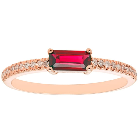 Baguette Cut Gemstone and 0.10 CT. T.W. Diamond Ring in 14K Gold