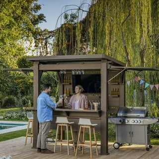 Keter 13.5' x 7.5' Signature Collection Resin Outdoor Bar Gazebo with Awning