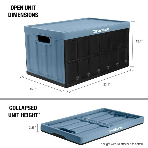 CleverMade CleverCrates 62L Collapsible Storage Crate with Lid