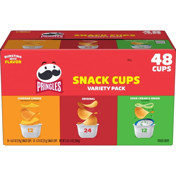 Pringles Potato Crisps, Snack Cups Variety Pack Chips, 48 pk