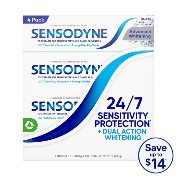 Sensodyne Advanced Whitening Toothpaste, 6.5 oz., 4 pk.