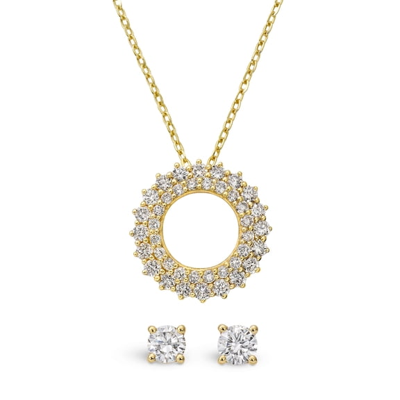 .49 CT.T.W. Yellow Gold Stud Earrings & Open Center Multi-Row Circle Pendant Necklace