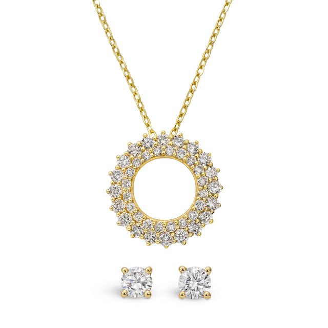 .49 CT.T.W. Yellow Gold Stud Earrings & Open Center Multi-Row Circle Pendant Necklace