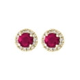 thumbnail image 2 of Round Cut Gemstone & 0.28 CT. T.W. Halo Diamond Stud Earrings in 14K Gold, 2 of 4