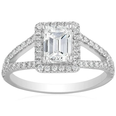 1.50 CT. T.W. Emerald Cut Halo Diamond Ring in 18K Gold