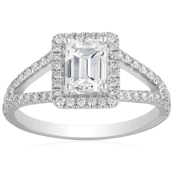 1.50 CT. T.W. Emerald Cut Halo Diamond Ring in 18K Gold