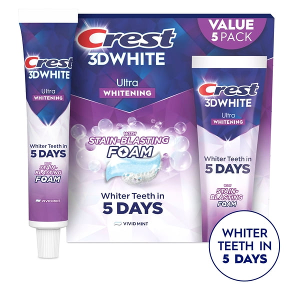 Crest 3D White Vivid Mint Ultra Whitening Toothpaste, 5.2 oz., 5 pk.
