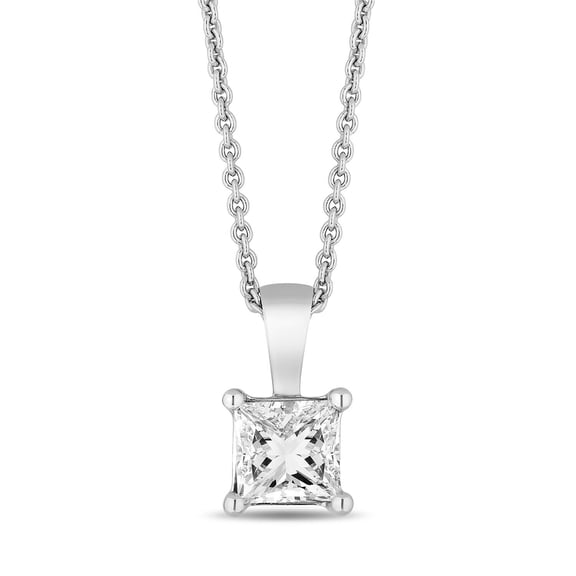 Princess Cut Solitaire Diamond Pendant Necklace in 18K Gold