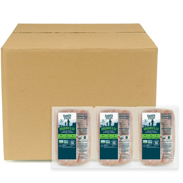 Farmer Focus Organic Boneless Skinless Chicken Thighs, Case, priced per pound